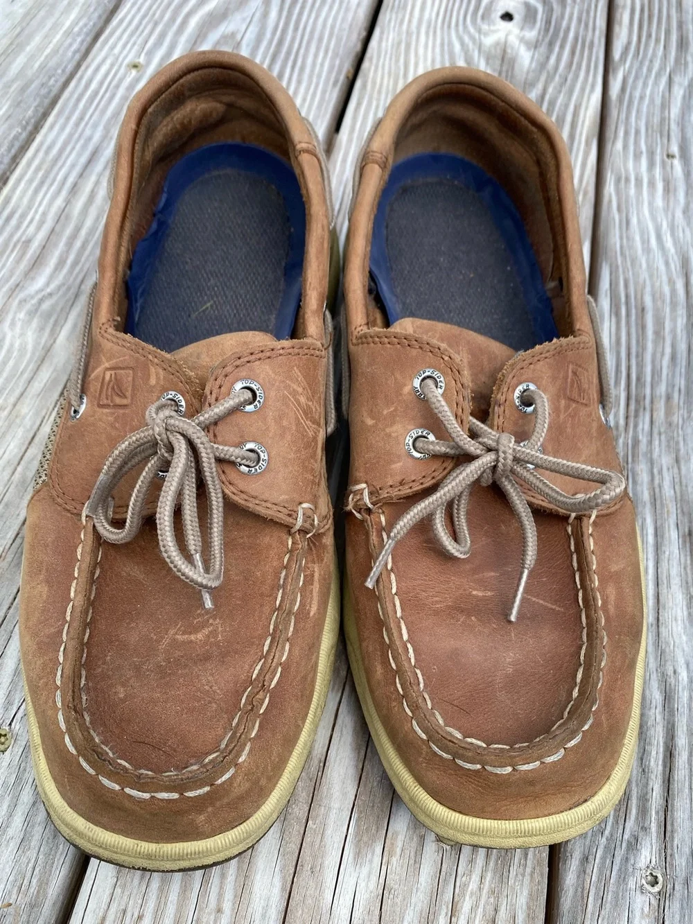 Sperry Chestnut Brown Leather Boat Shoes with Cream Midsoles